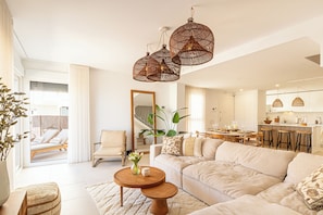 Luxury House, Multiple Bedrooms, 2 Bathrooms (Casa La Cala De Mijas with pool for 8) | Living area | 21-inch Smart TV with cable channels