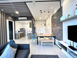 Superior Apartment, 2 Bedrooms, Kitchen, City View | Living area | 35-inch TV with cable channels