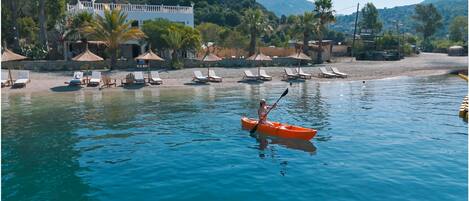 On the beach, free beach cabanas, sun loungers, beach umbrellas
