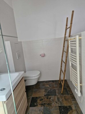 シャワー、タオル、石鹸、トイレットペーパー