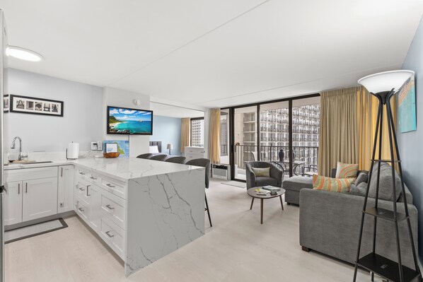 Appartement Standard, véranda, vue océan | Coin séjour