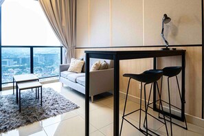 Superior Apartment, 1 Bedroom, Balcony, City View | Living area