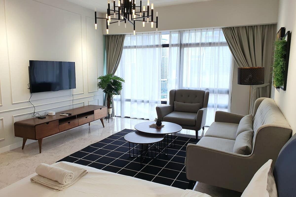 Appartamento Superior, 2 camere da letto, vista città | Area soggiorno