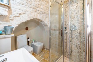 Shower, free toiletries, hair dryer, bidet