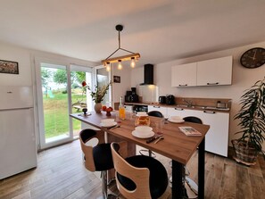 Fridge, microwave, dishwasher