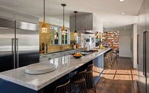 Luxury House, Multiple Beds, Pool Access, Pool View (Howard Hughes Estate ) | Private kitchen | Fridge, microwave, oven, stovetop - Howard Hughes Estate - Spanish Revival Gem w/ Pool, Wine Cellar & Guest House (Los Angeles)