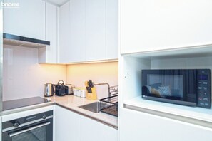 Fridge, microwave, oven, dishwasher