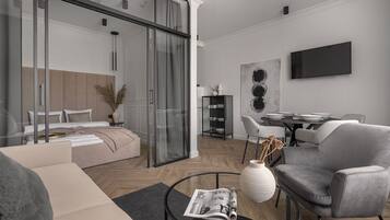 Phòng Suite, quang cảnh thành phố | Trang trí khác biệt, bàn ủi/dụng cụ ủi quần áo