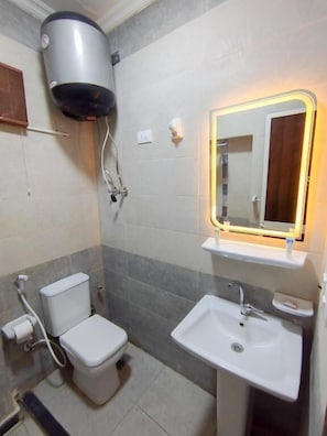 Chambre Standard double ou avec lits jumeaux, vistas al desierto | Salle de bain | Douche, articles de toilette (gratuits), serviettes fournies, savon
