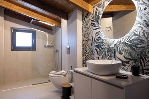 Douche, séchoir à cheveux, serviettes fournies, savon