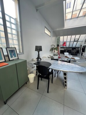Dining - Family loft in the center of Paris with AC
3-bedroom, fitness amenities (Paris)
