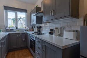 Fridge, microwave, oven, toaster