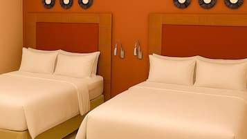 Desk, laptop workspace, blackout drapes, iron/ironing board