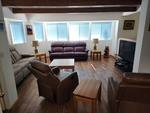 Smart TV, fireplace, DVD player