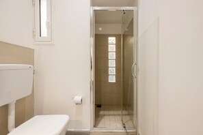 Shower, free toiletries, hair dryer, towels