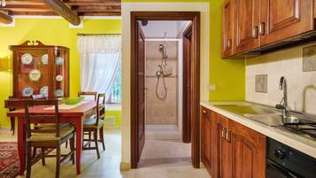 Coffee/tea maker, fridge, oven, stovetop