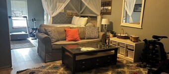 Resort studio apartment with private hot tub, fire pit, gym, and access to pool.