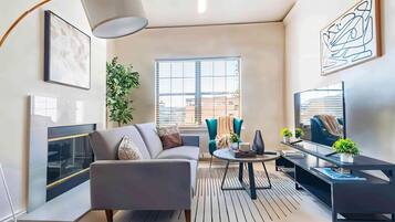 TV, fireplace, offices