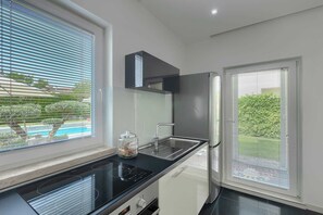 Fridge, microwave, oven, dishwasher