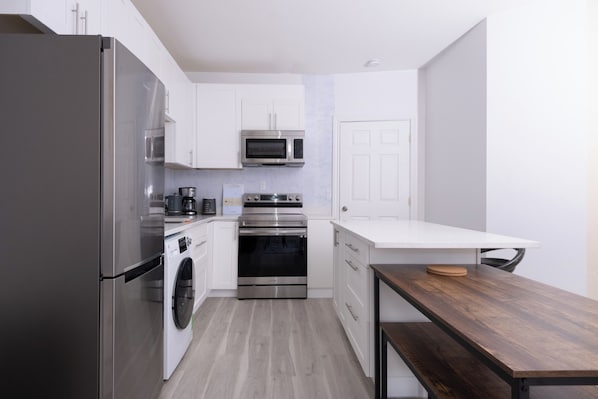 Fridge, microwave, oven, dishwasher