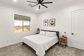 4 bedrooms, desk, iron/ironing board, travel cot