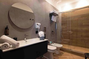 Family Double Room, City View | Bathroom | Hair dryer, slippers, towels, soap