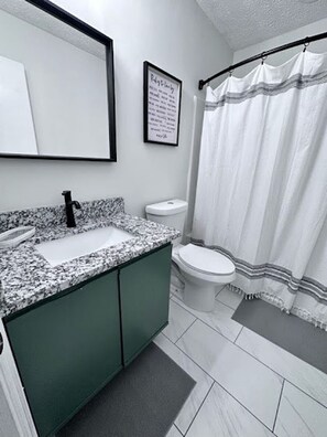 Hair dryer, towels, toilet paper
