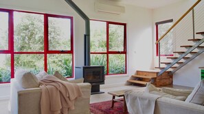 TV, fireplace, DVD player, books