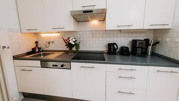 Kühlschrank, Mikrowelle, Herdplatte, Geschirrspüler