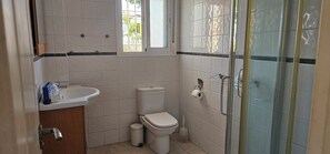 Hair dryer, towels, toilet paper