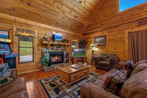 Älytelevisio, takka, kirjoja