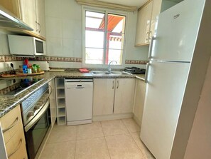 Fridge, microwave, oven, toaster