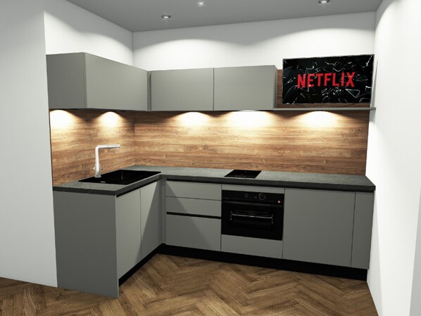 Fridge, microwave, coffee/tea maker, toaster