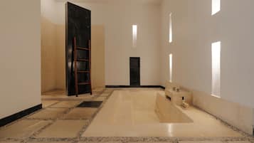 Villa, 1 Bedroom, Private Pool | Bathroom | Separate bathtub and shower, deep-soaking bathtub, hair dryer, bathrobes