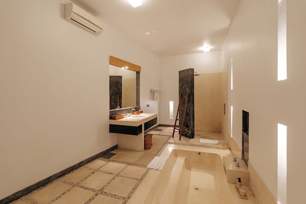 Villa, 3 Bedrooms, Private Pool | Bathroom | Separate bathtub and shower, deep-soaking bathtub, hair dryer, bathrobes