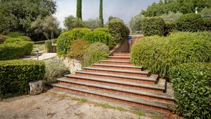 A set of stone steps leading up a hill, surrounded by lush greenery and trees. - Apartment 'Biancospino' with Shared Pool, Wi-Fi, and Air Conditioning (Santa luce)
