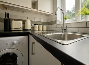 Apartment | Private kitchen | Fridge, microwave, oven, stovetop