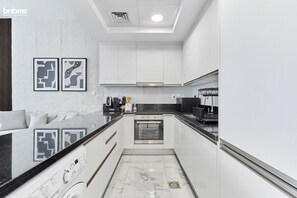 Fridge, microwave, oven, dishwasher