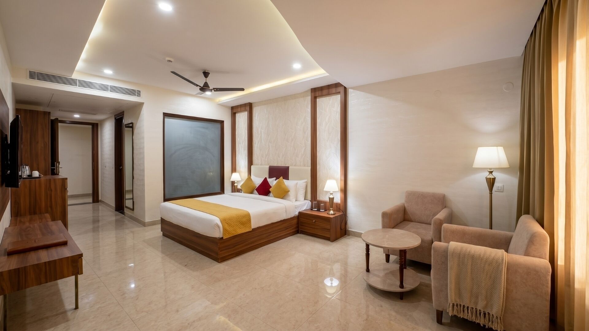 In-room safe, desk, laptop workspace, blackout curtains