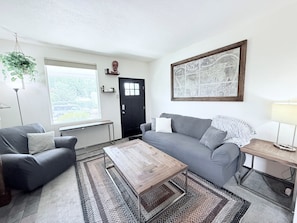 TV connectée, cheminée, livres