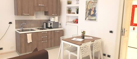 Microwave, coffee/tea maker, electric kettle, toaster