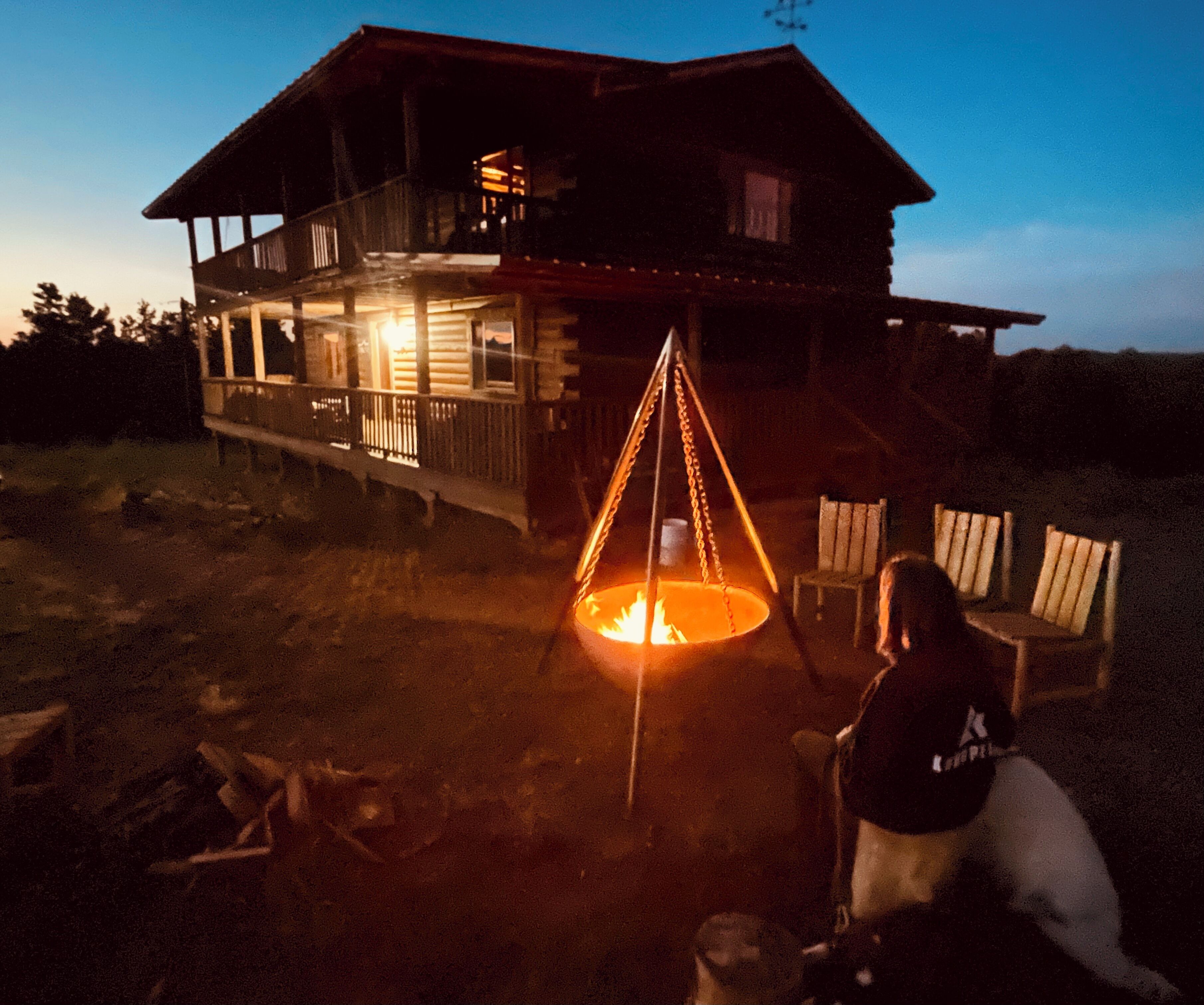Enjoying a campfire at the cabin