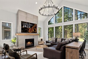 Smart TV, fireplace, video games, table football