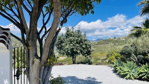 A gravel driveway leading to a house with a large tree in the foreground. - Cortijo Mira con Piscina Privada by At Home Costa (Torrox)