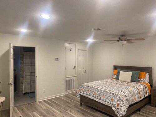Baytown Hideaway Private Casita One Bedroom Living with Deck and Kitchen