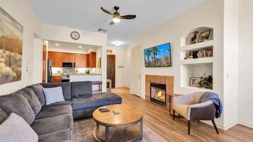 TV, fireplace, offices