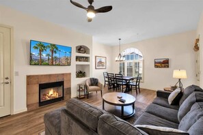 TV, fireplace, offices