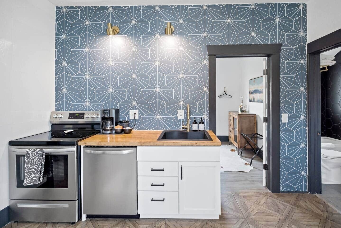 Fridge, microwave, oven, dishwasher