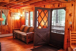 TV, fireplace, books