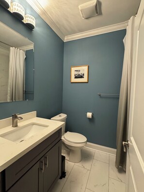 Shower, towels, toilet paper